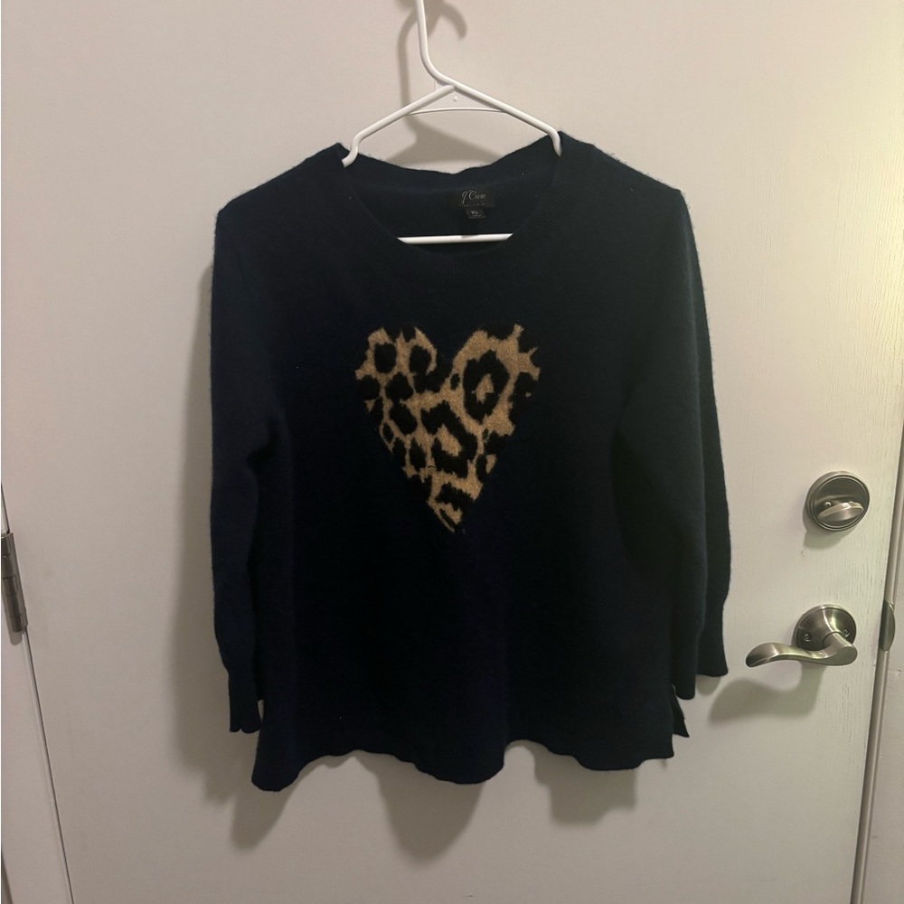 JCREW Cashmere Navy/ Cheetah Print Sweater in XL fits like S